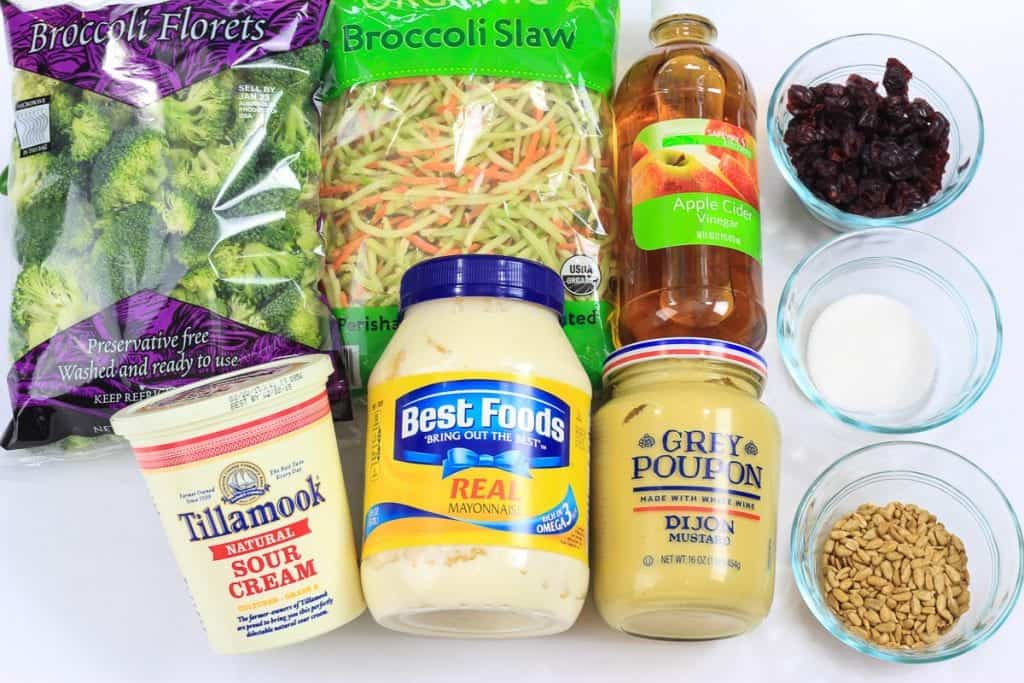 This broccoli cranberry salad is a delicious and filling meal or snack. And you can make the dressing head of time to make it more convenient on busy days. #easybroccolicranberrysalad #broccolicranberrysalad #broccolisaladrecipe #makeaheaddressing image
