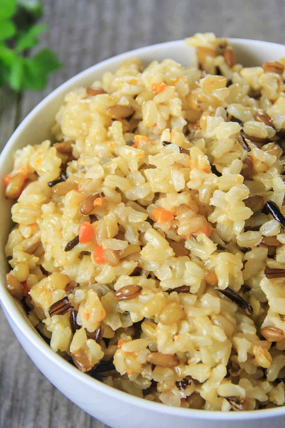 wild brown rice with shallots and carrots