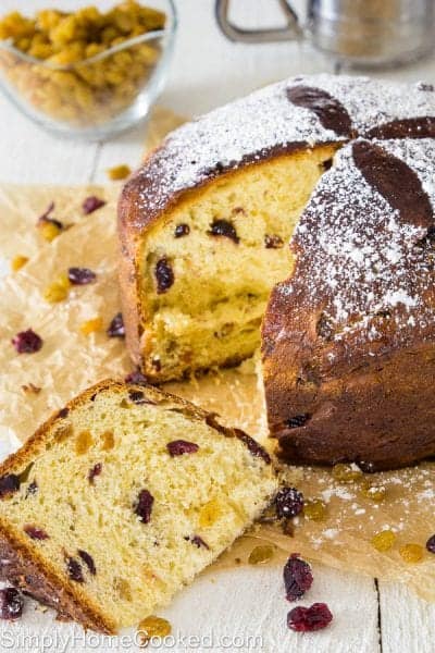 sliced panettone bread on brown parchment paper