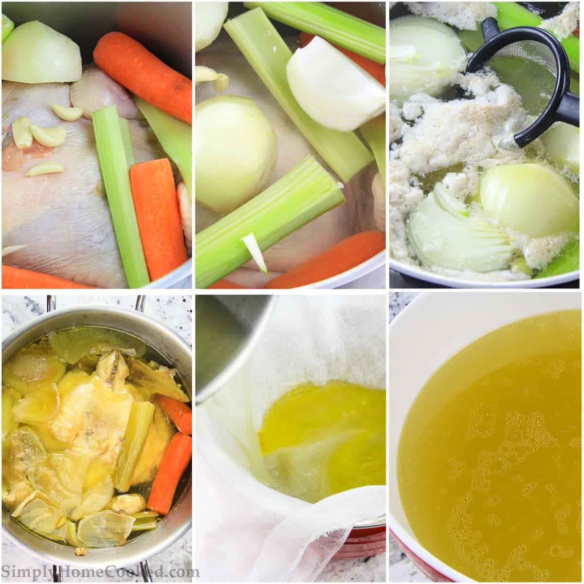 a step by step photo collage on how to make the best chicken broth recipe