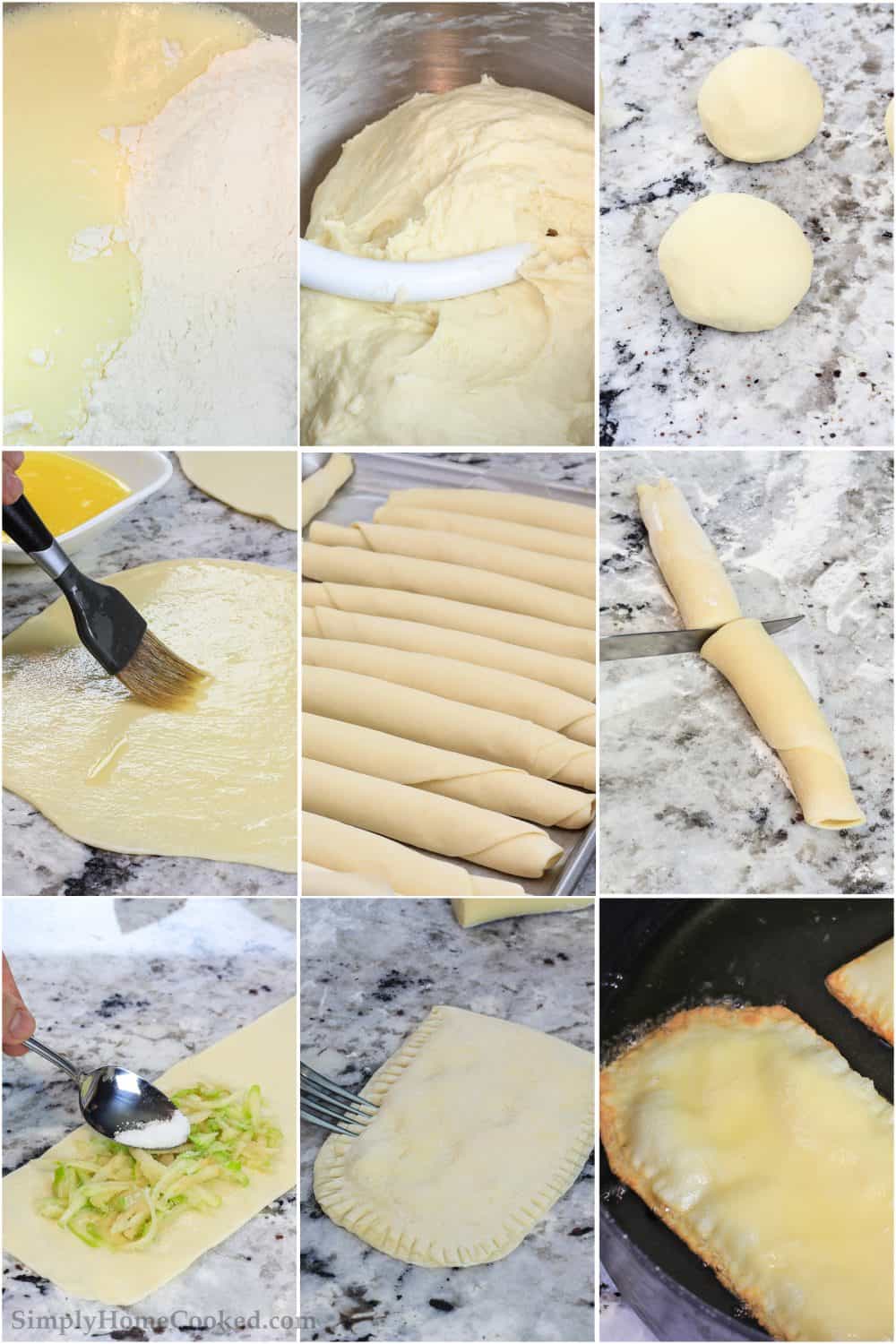 a 9 photo collage of steps on how to make homemade apple turovers