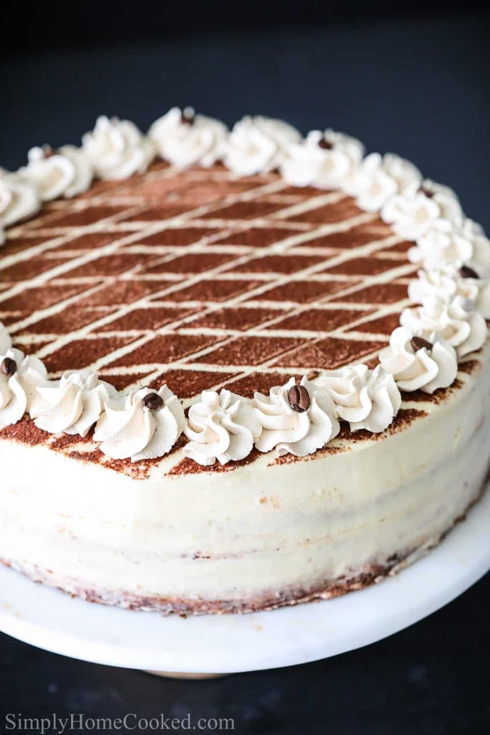 tiramisu cake with cocoa powder on top