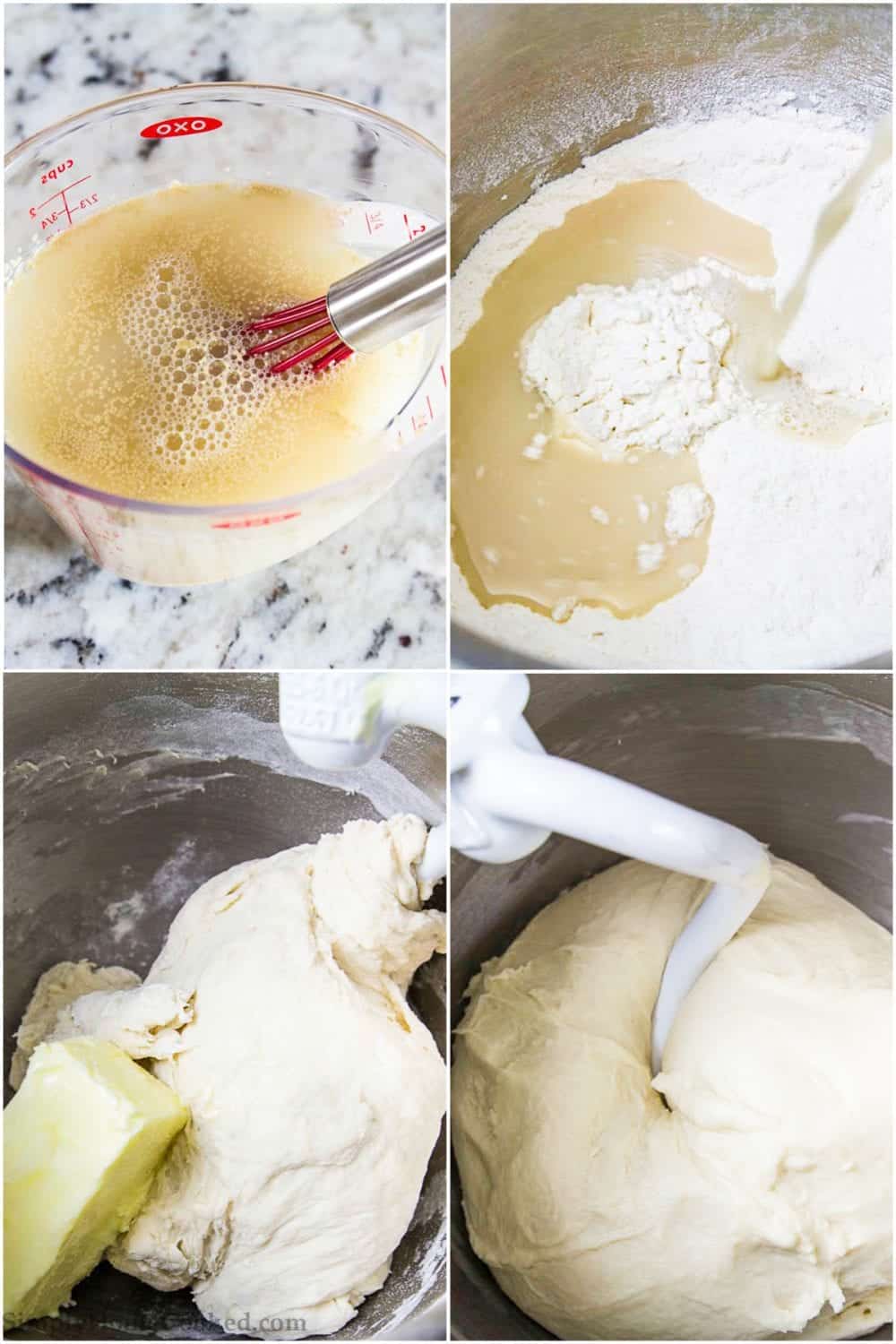 butter and dough in a the bowl of a stand mixer