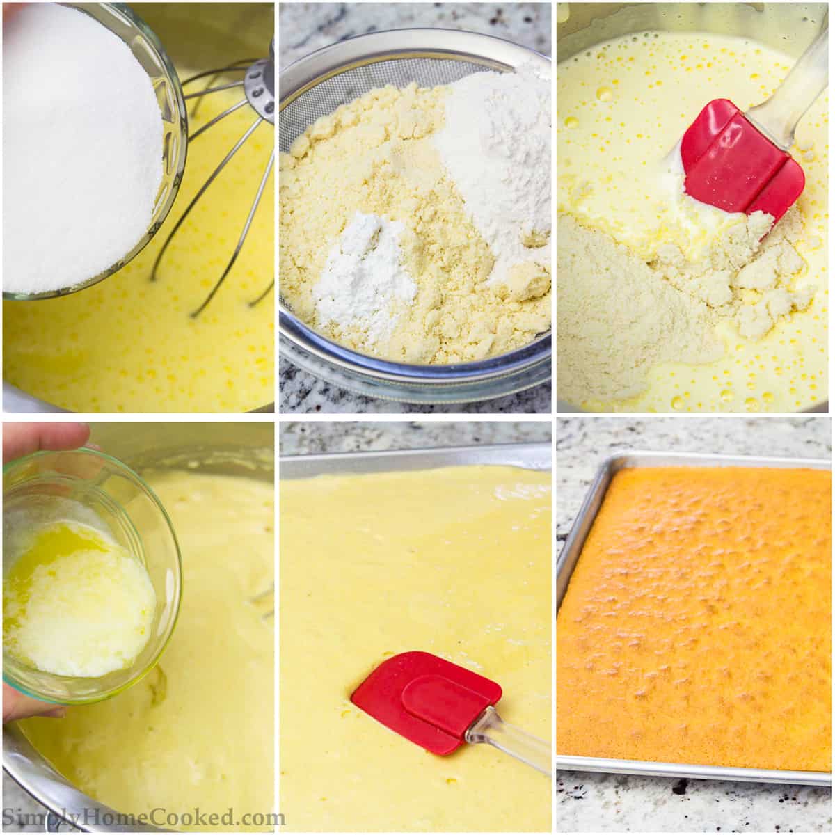 a step by step photo collage of how to make a sponge cake for opera cake