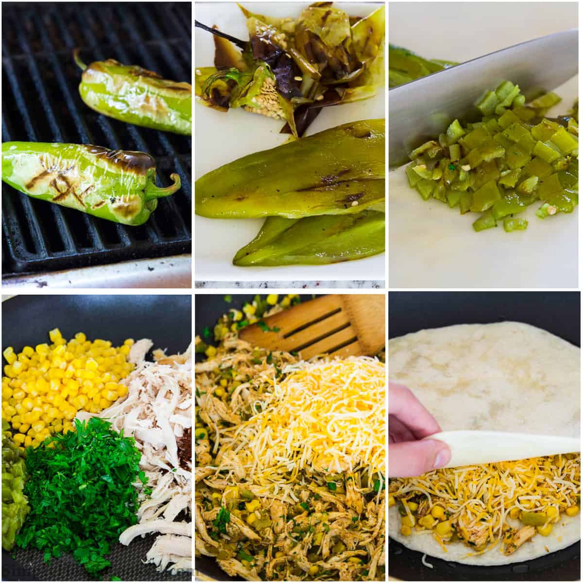 a step by step photo collage of how to make chicken quesadillas 