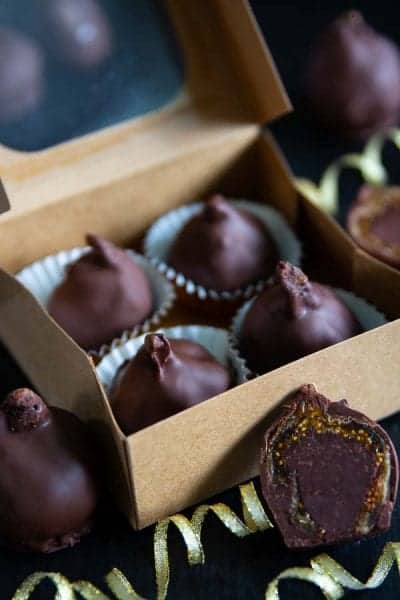 Ganache filled figs dipped in chocolate