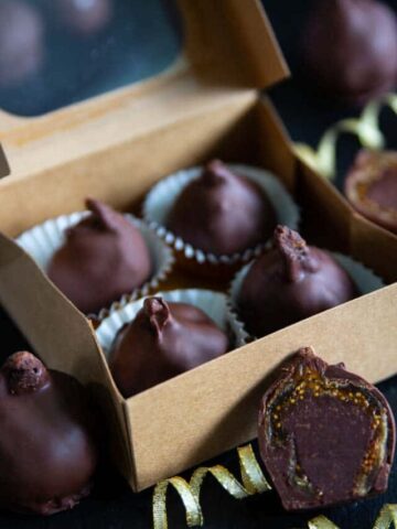 Ganache filled figs dipped in chocolate