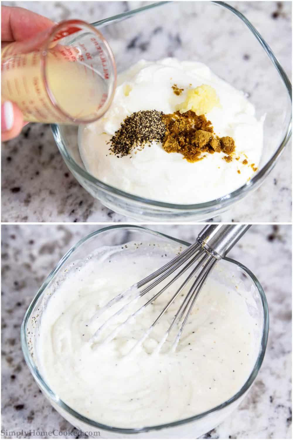 Adding lemon juice to the yogurt, garlic and spices