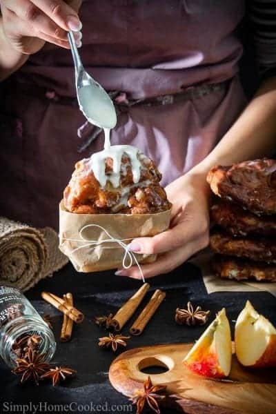 Apple Fritters with doughnut glaze