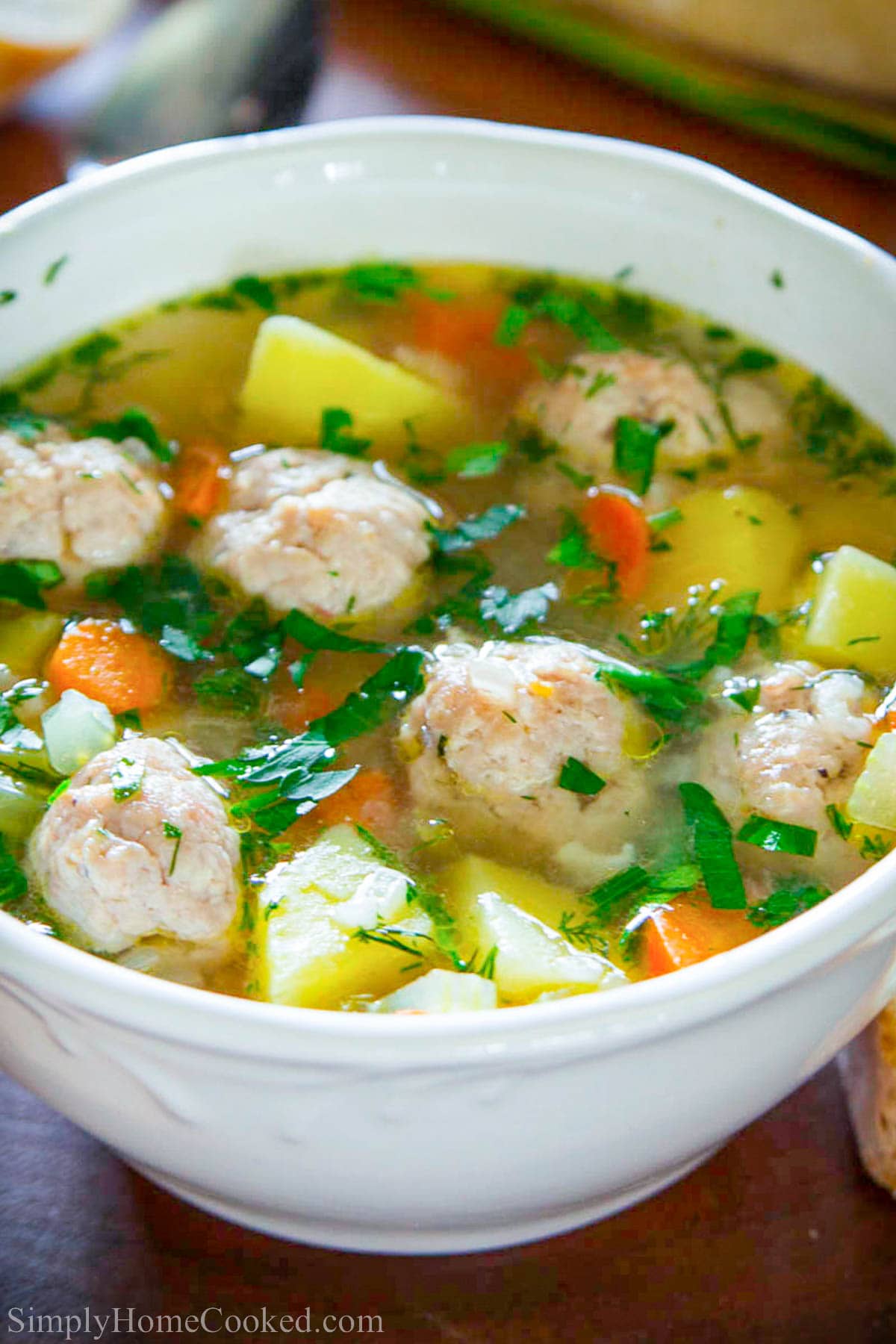 Bowl of Chicken Meatball Soup. 