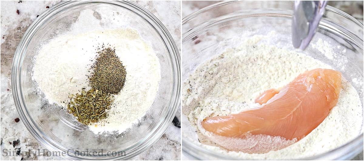 steps to dredge chicken in flour