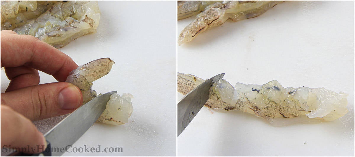 steps to cut or stretch shrimp