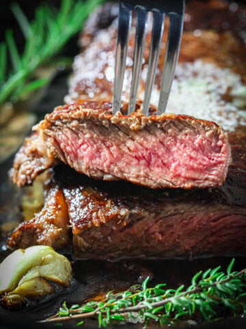 Sliced Cast Iron Ribeye Steak.