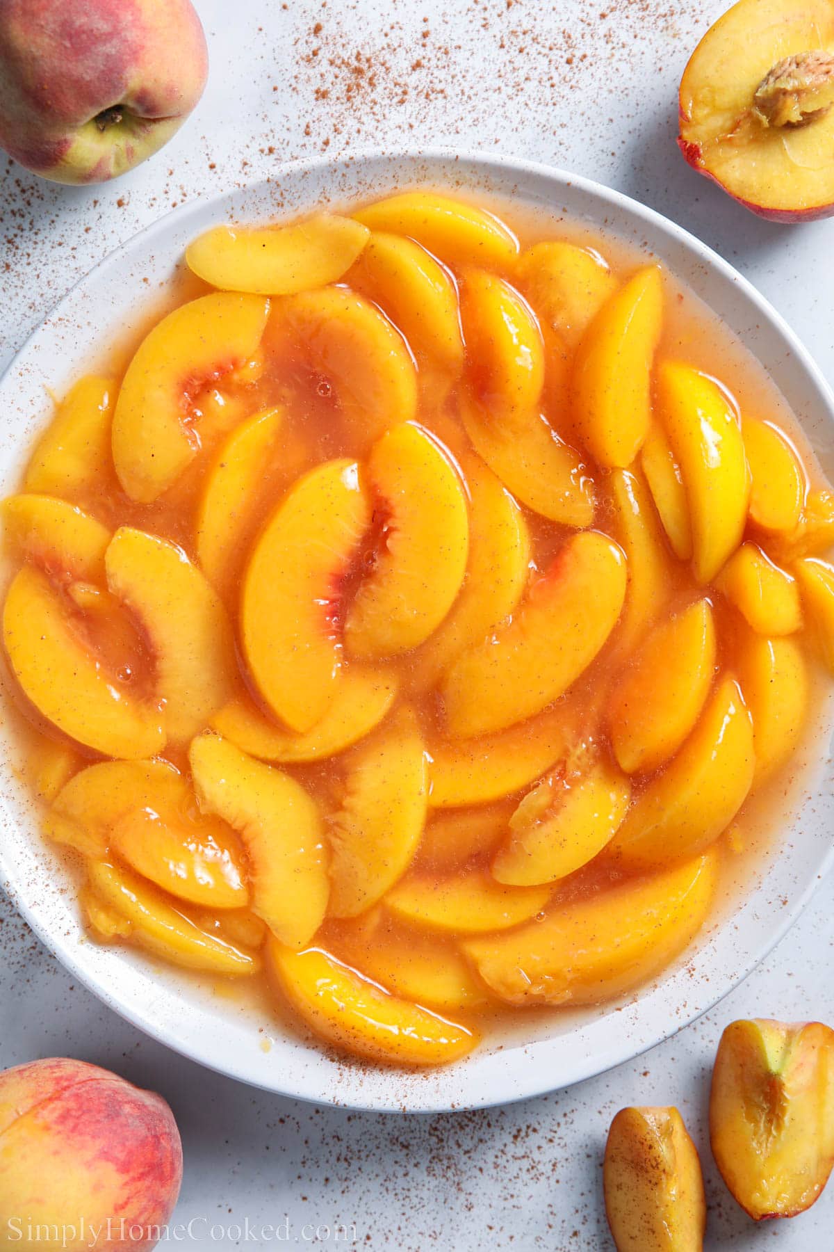 Peach Pie Filling in a bowl.