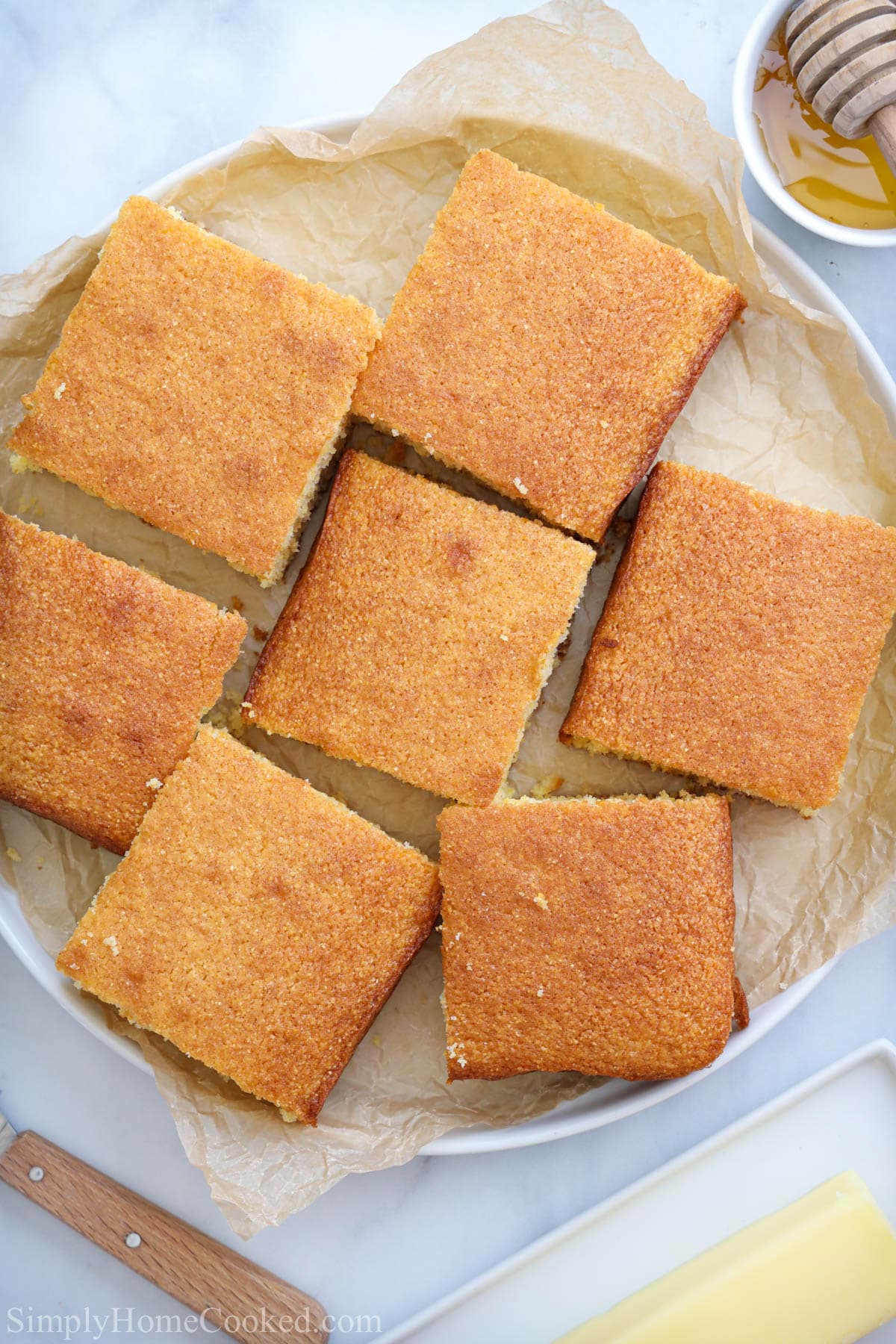 Plate of Buttermilk Cornbread squares.