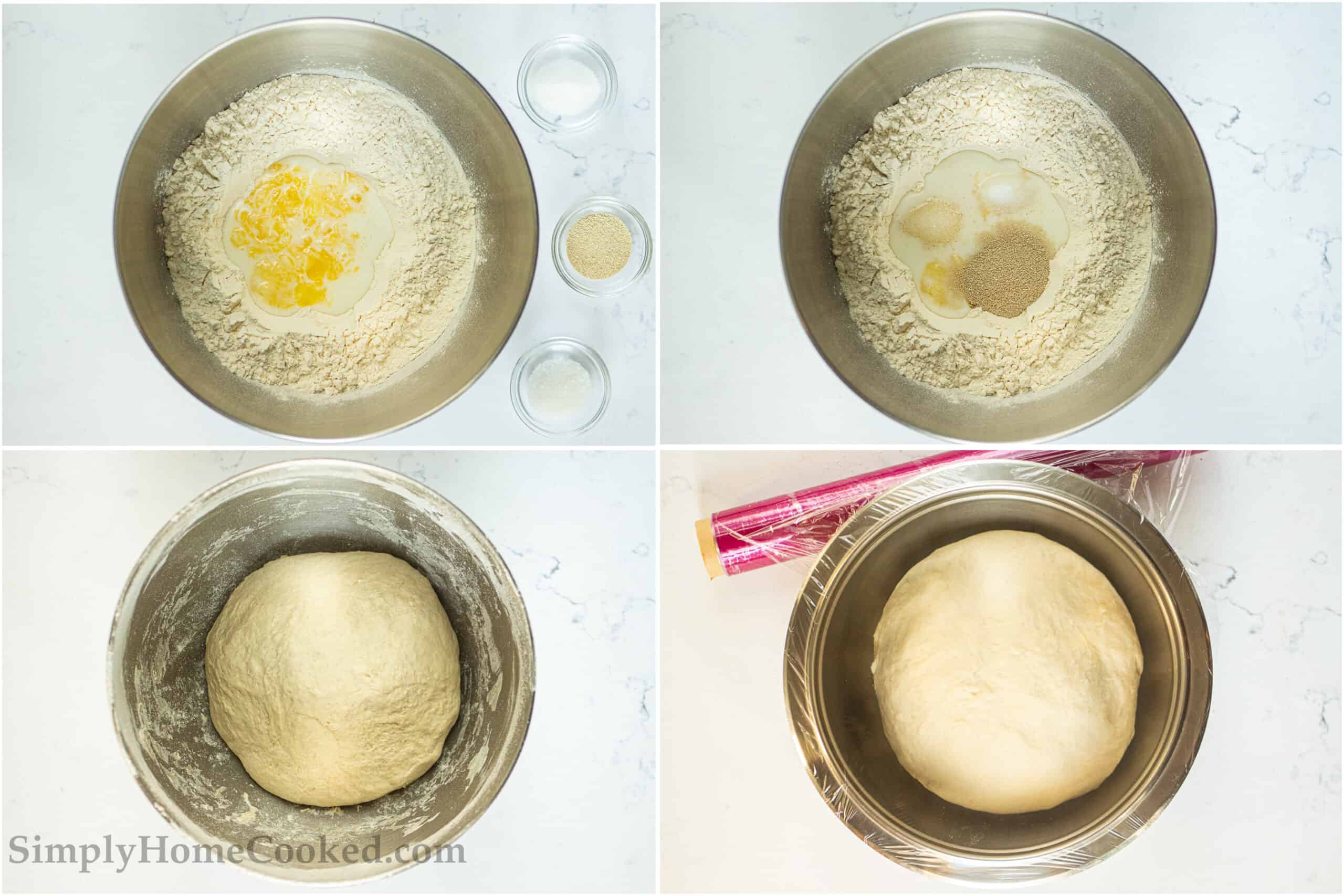 a step by step photo collage of how to make pizza hut breadsticks 