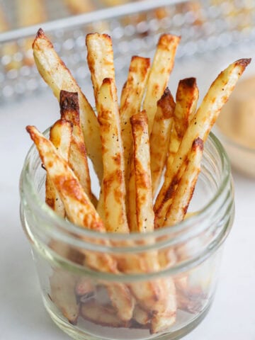 Air Fryer French Fries in a mason jar.