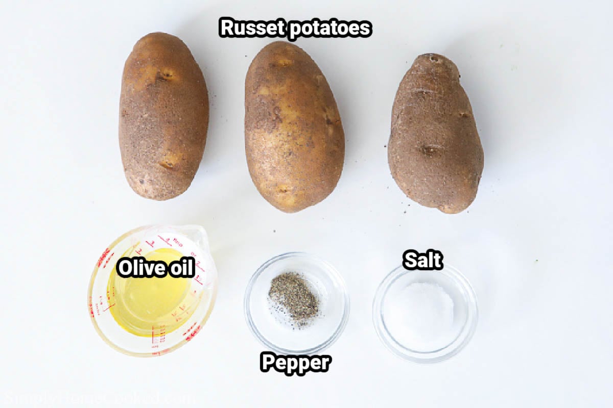 Ingredients for Air Fryer French Fries: potatoes, olive oil salt, and pepper.