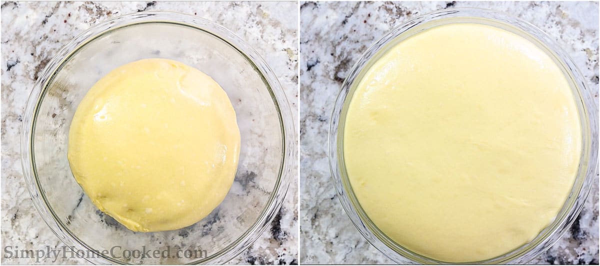 Steps to make Buttery Brioche Bread, including letting the dough rise in a greased bowl with plastic wrap on top.