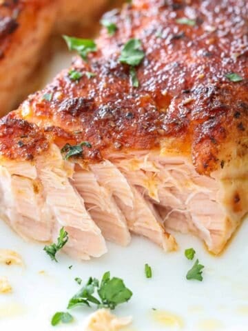 close up image of flaky air fryer salmon