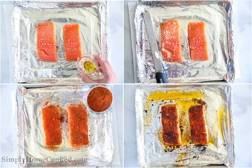 overhead image collage on how to make air fryer salmon
