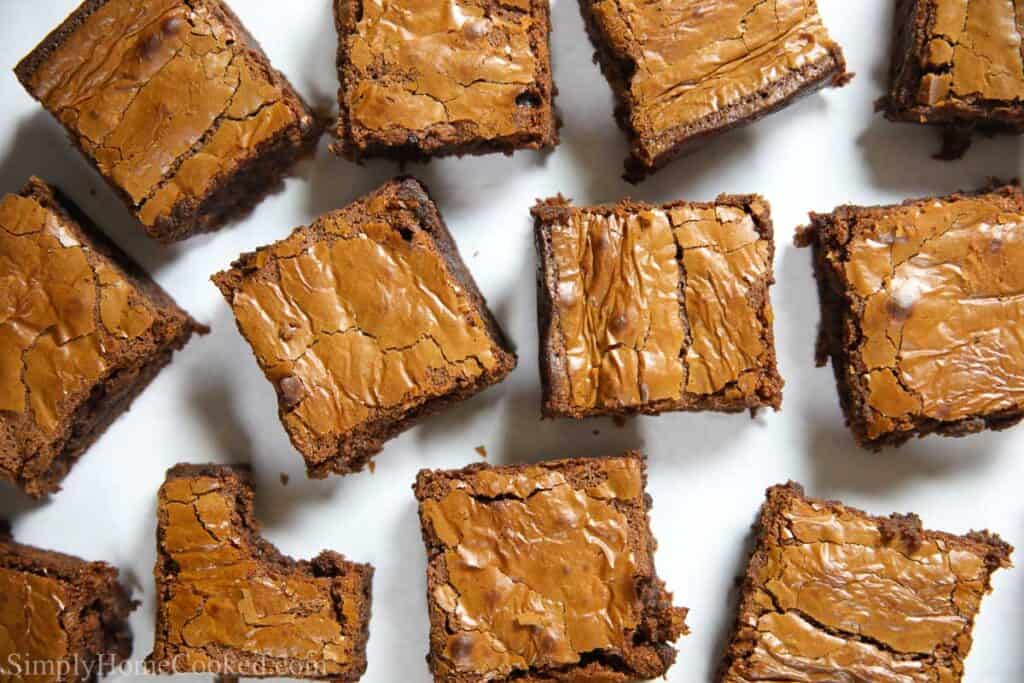 Nutella Brownies laid out, one missing a bite