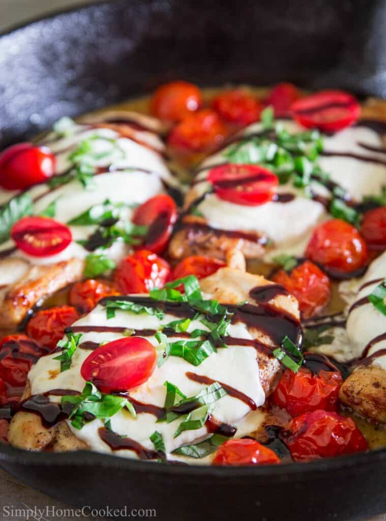 Close up of Chicken Caprese with a balsamic reduction