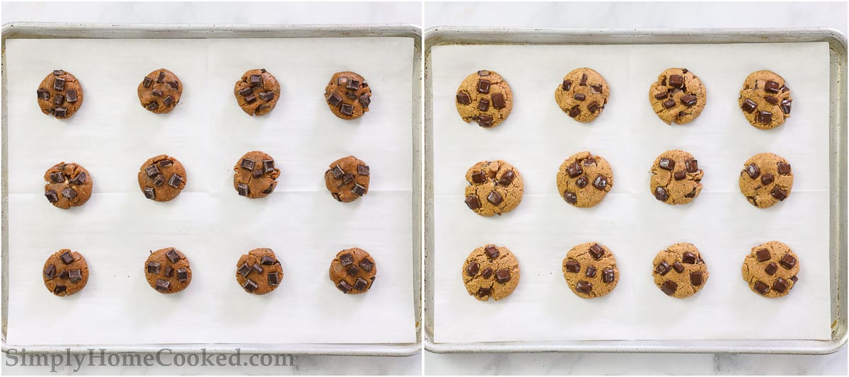 Steps to make Coconut Flour Cookies, including rolling out the dough into balls and then baking the cookies.