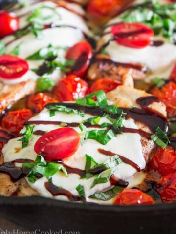 Close up of Chicken Caprese with a balsamic reduction