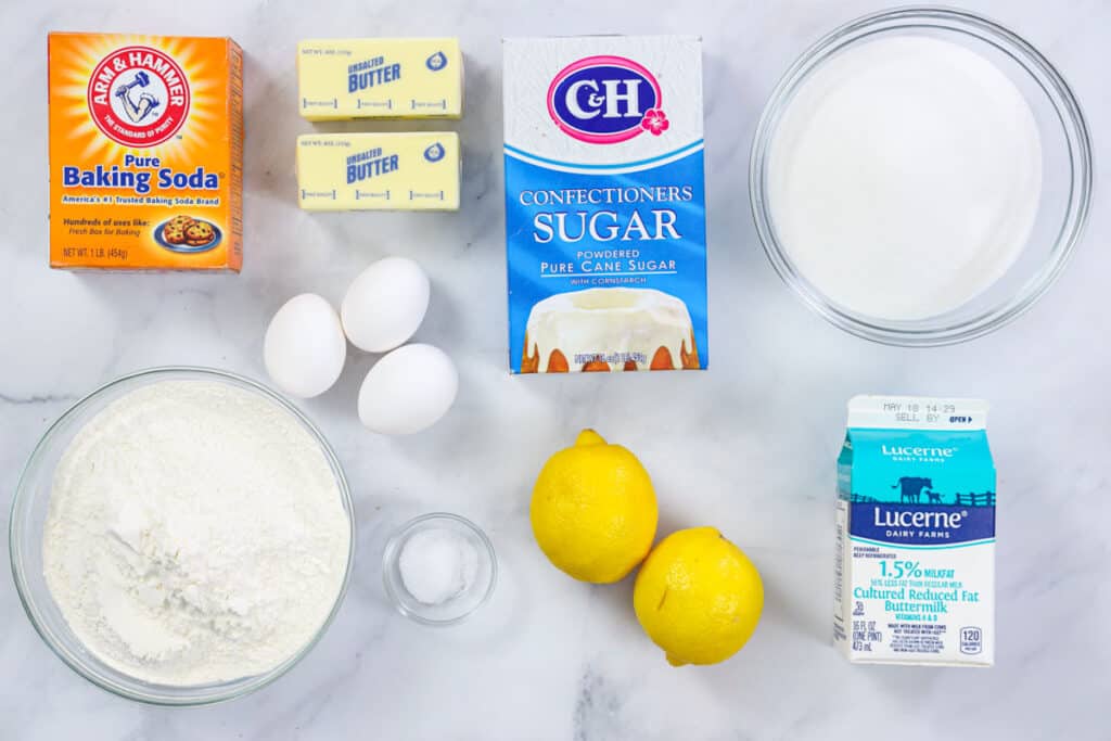 overhead image of ingredients for lemon pound cake