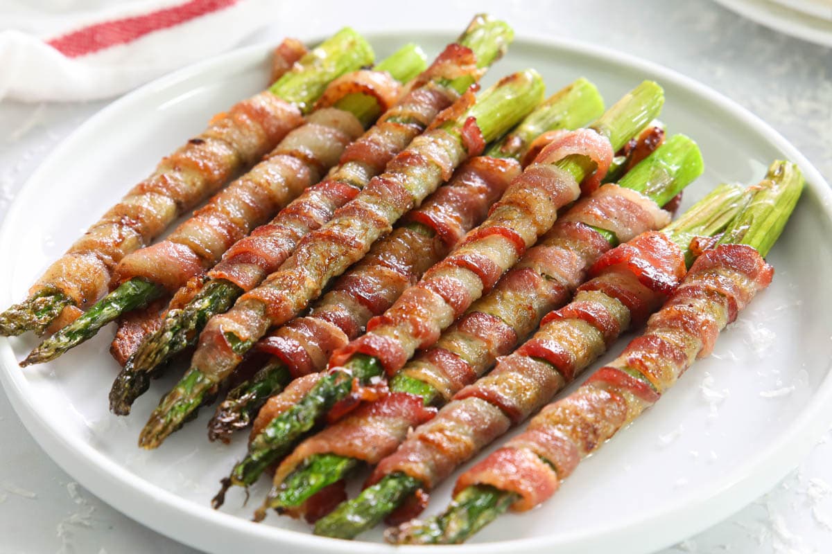 Horizontal image of Bacon Wrapped Asparagus on a plate