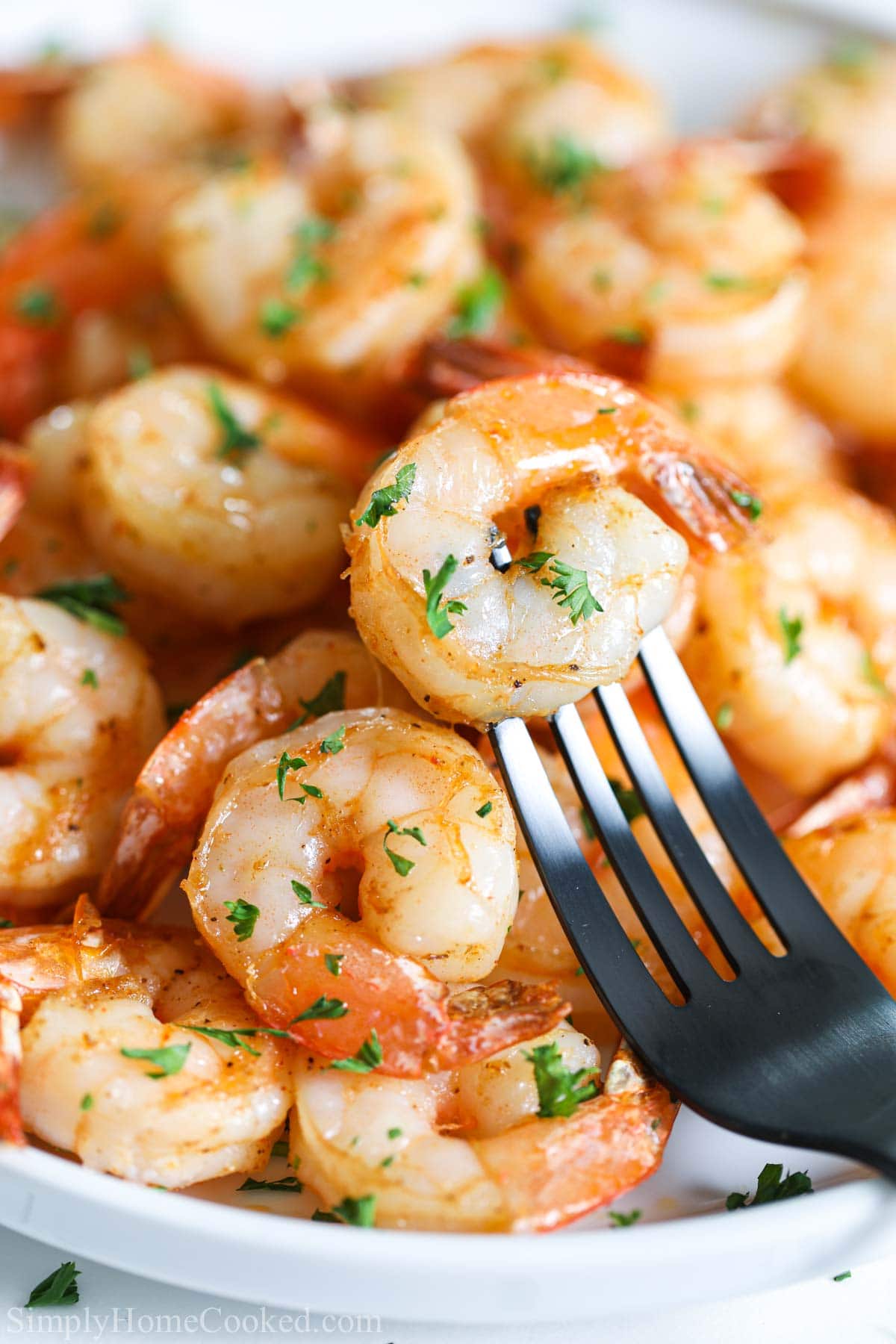 Vertical image of Air Fryer Shrimp on a fork