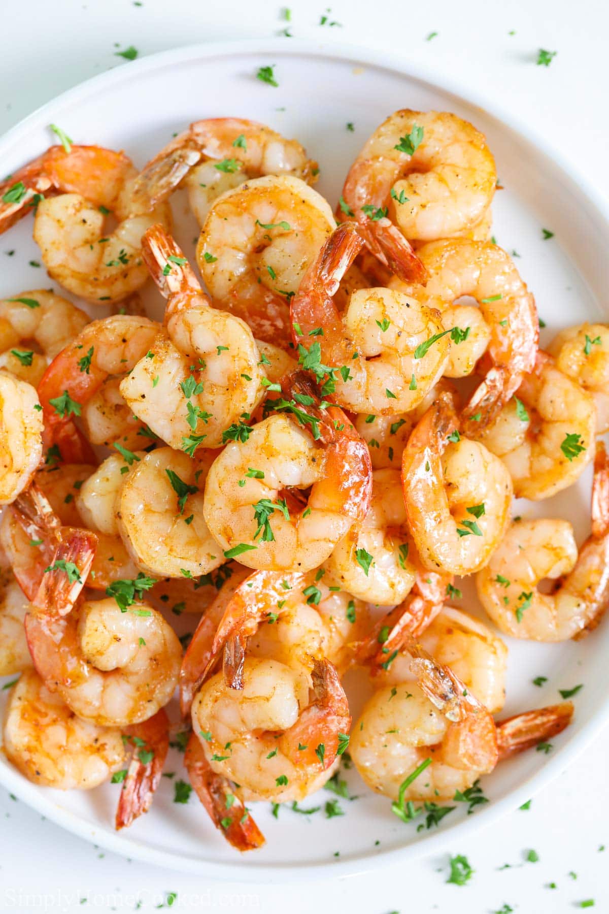 Vertical image of a plate of Air Fryer Shrimp