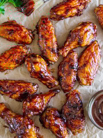 BBQ Chicken Wings on parchment paper.