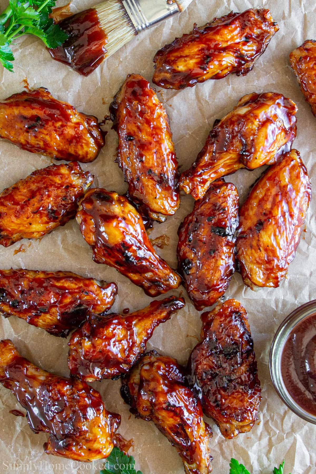 BBQ Chicken Wings on parchment paper.