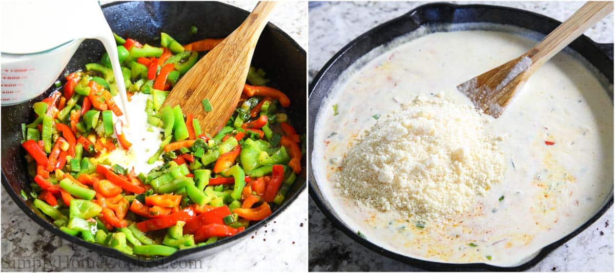 Steps to make Cajun Chicken Pasta, including making the Cajun Alfredo sauce.