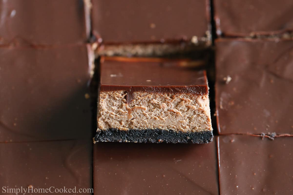 Chocolate Cheesecake Bars cut into squares
