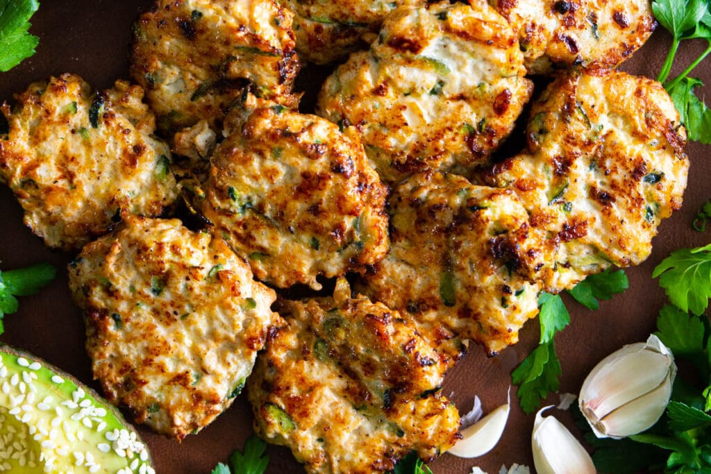 Horizontal image of Chicken Fritters with Zucchini