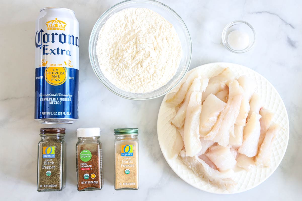 overhead image of ingredients for fried fish tacos