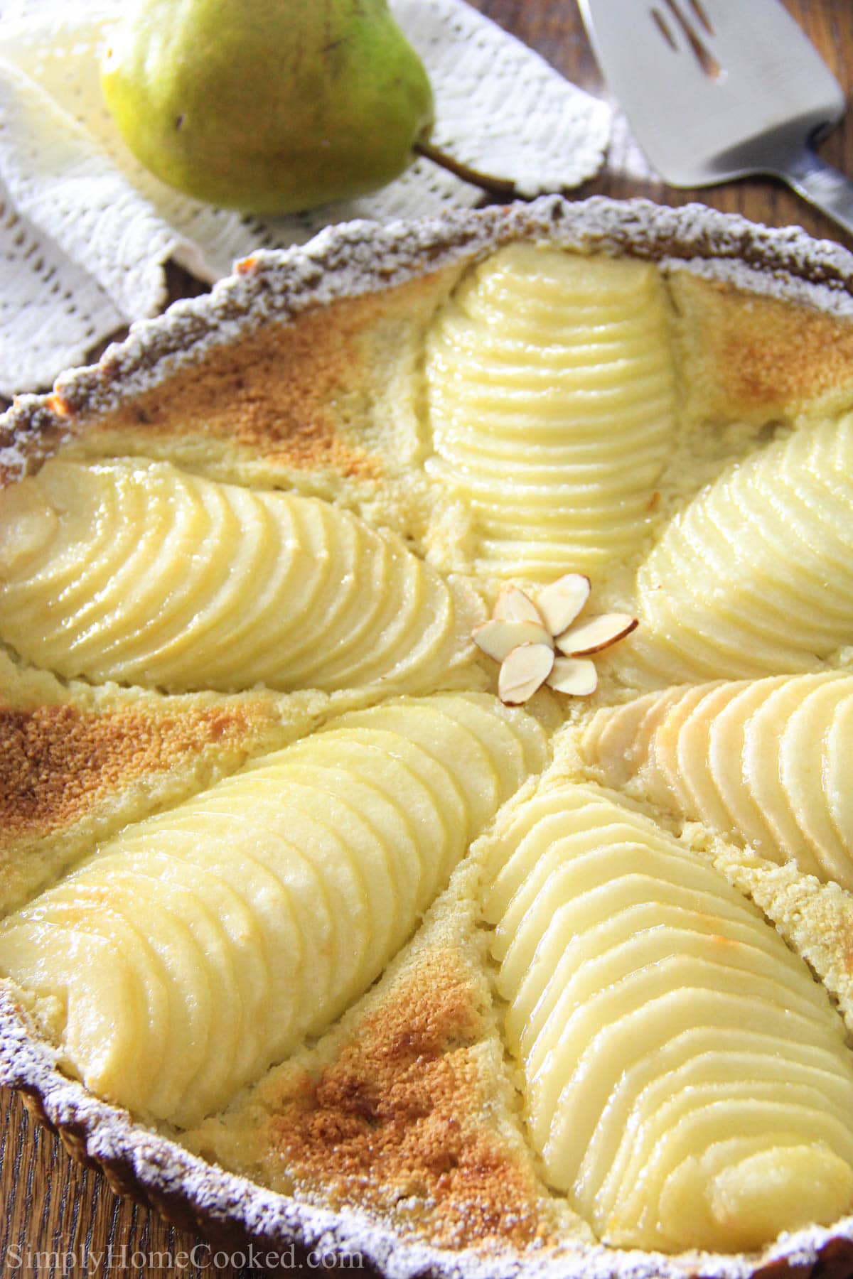 Vertical image of close up of Pear Tart