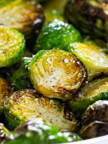 Vertical image of Air Fryer Brussels Sprouts