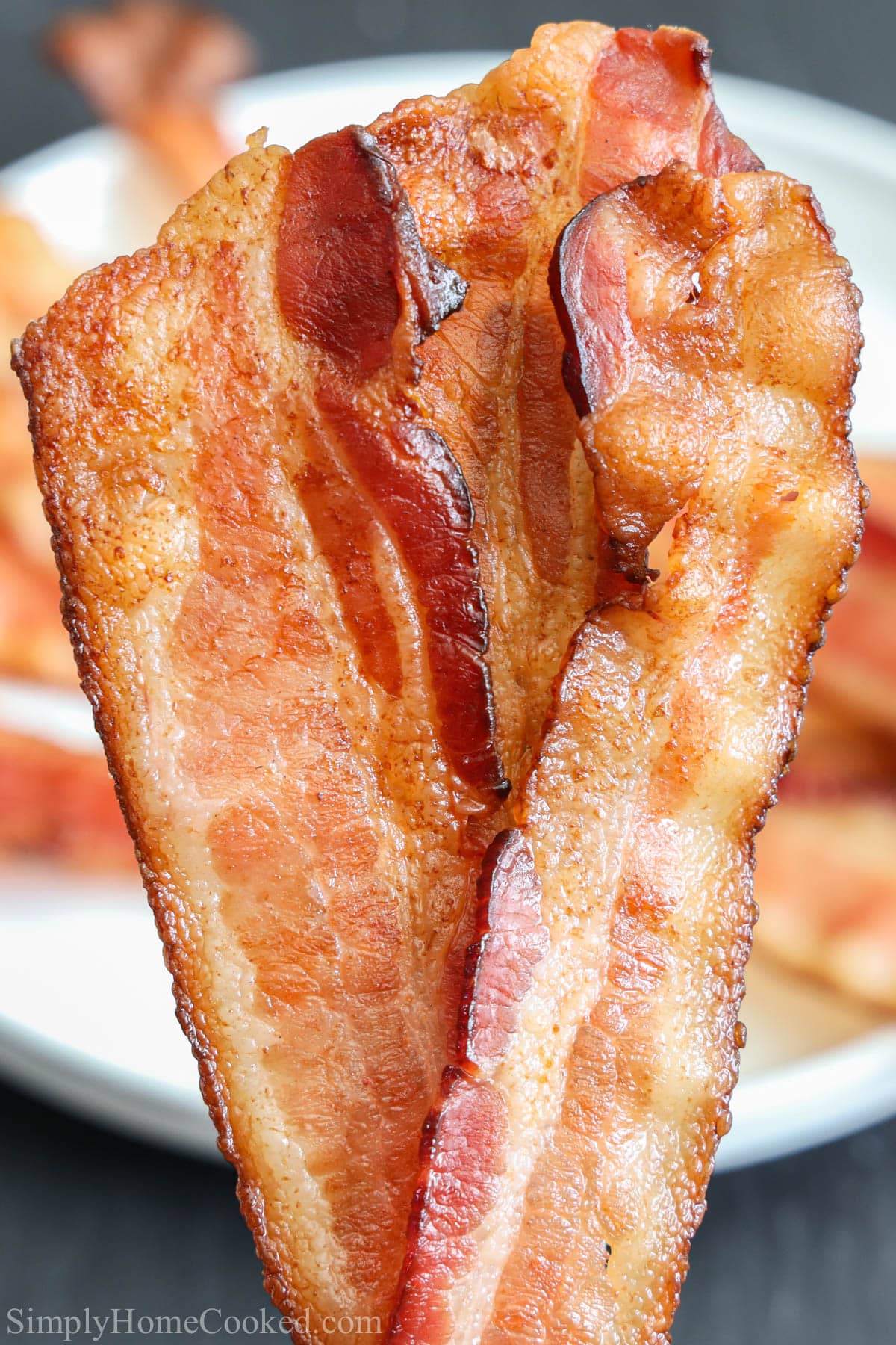 Vertical close up of Traeger smoked bacon