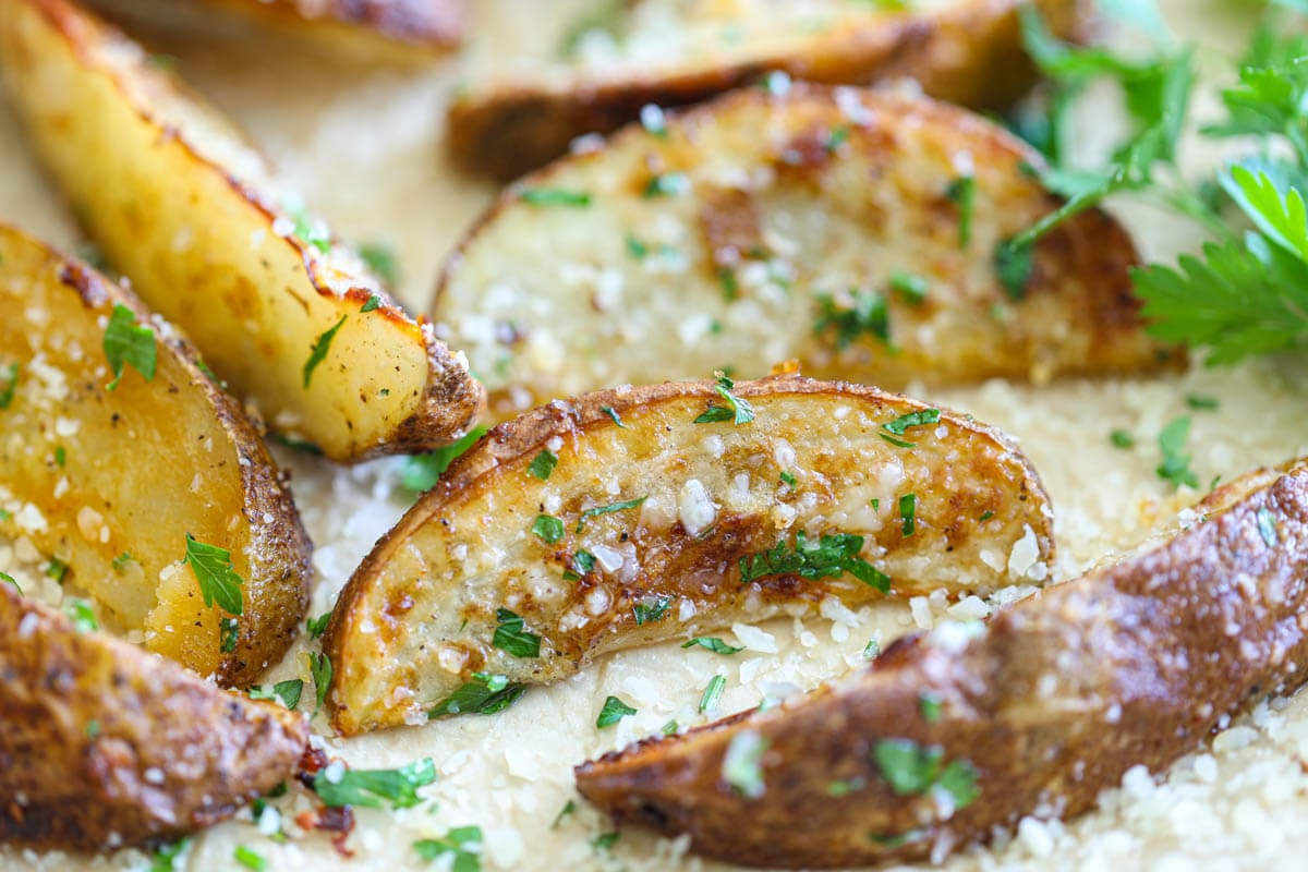 Horizontal close up image of Air Fryer Potato Wedges