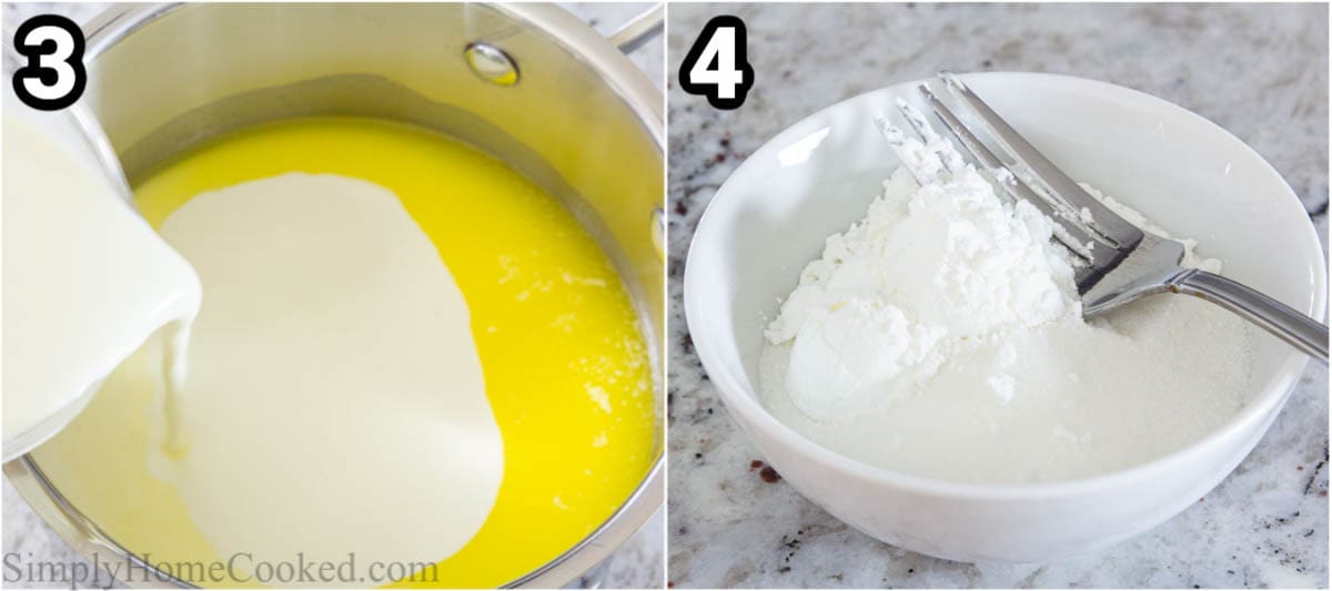 Steps to make Bread Pudding Sauce, including adding the sugar and corn starch.