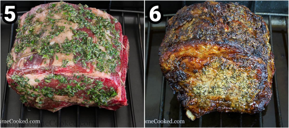 Steps to make Prime Rib, including roasting it.