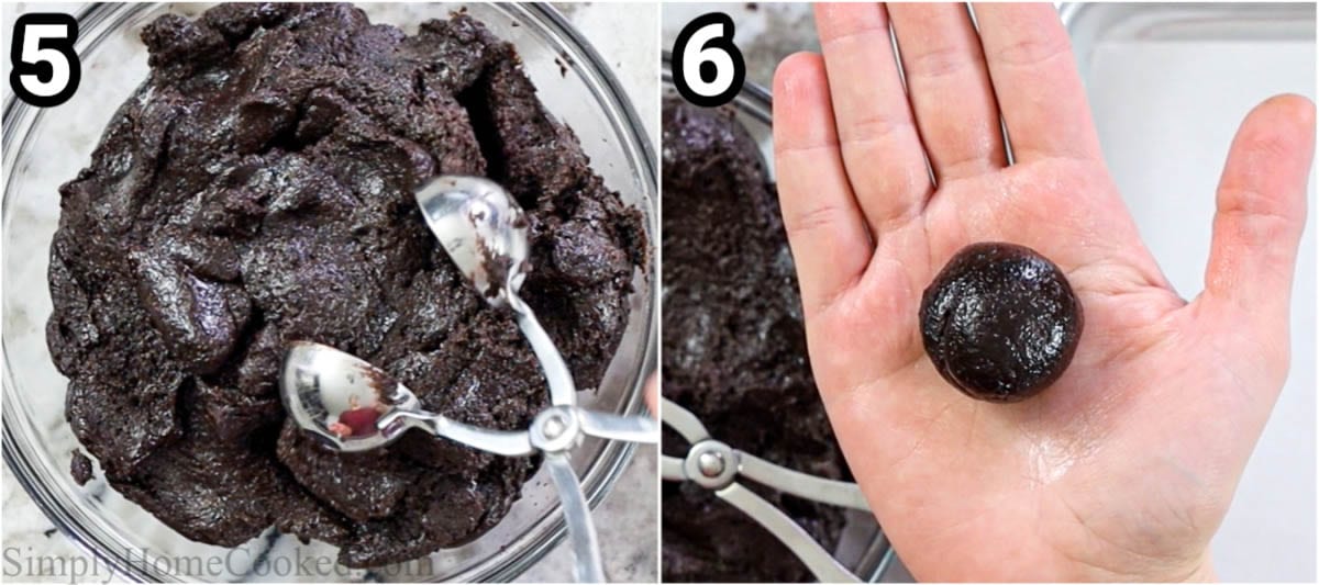 steps to make Oreo truffles including shaping the balls into your hand