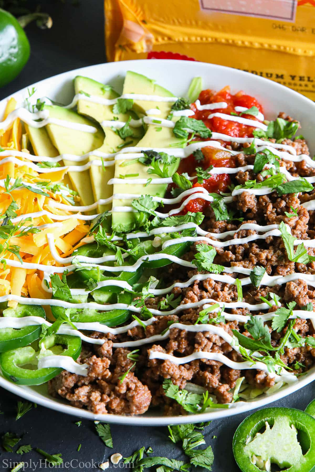Taco Salad Recipe in a white bowl