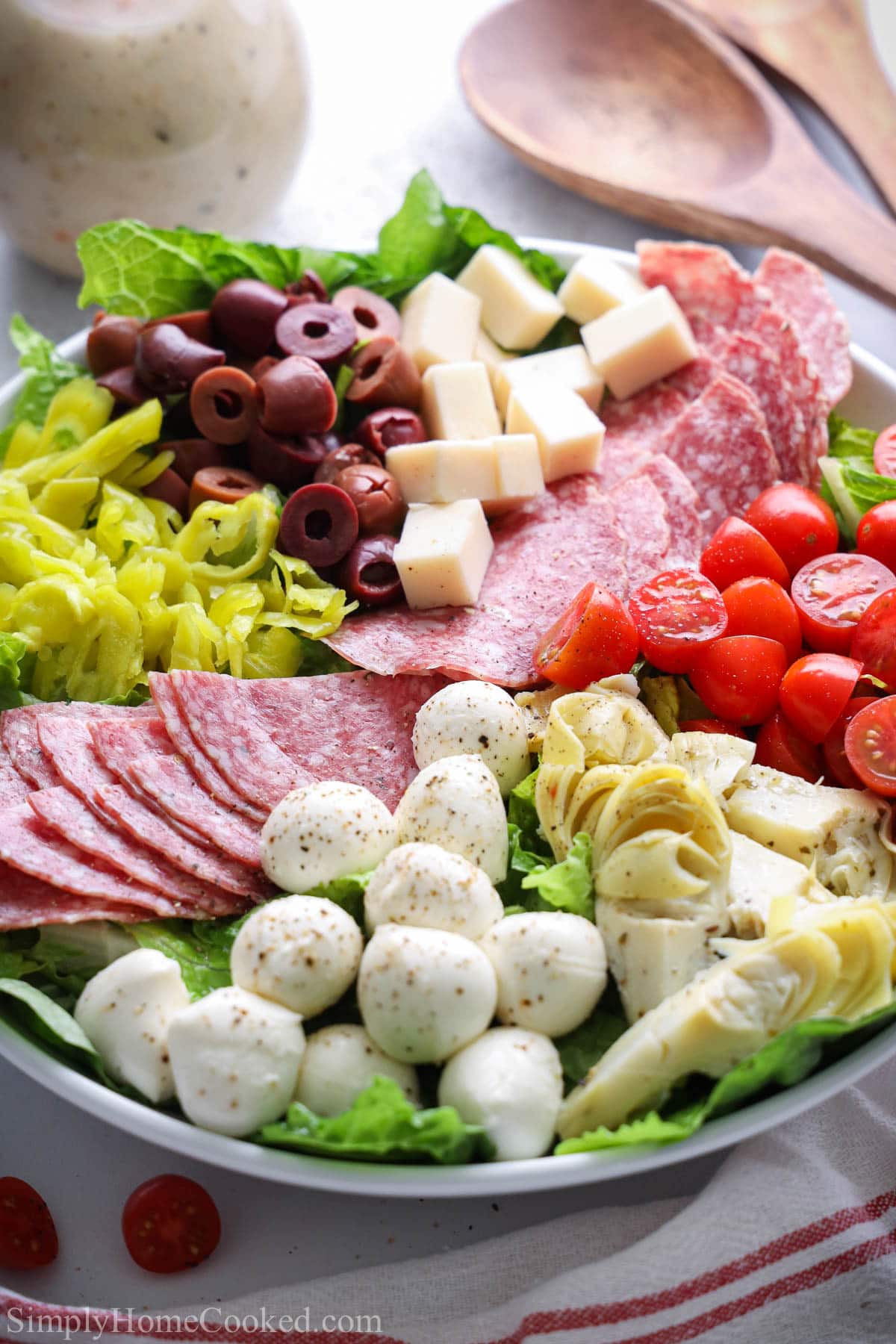 Vertical close up image of Antipasto Salad 