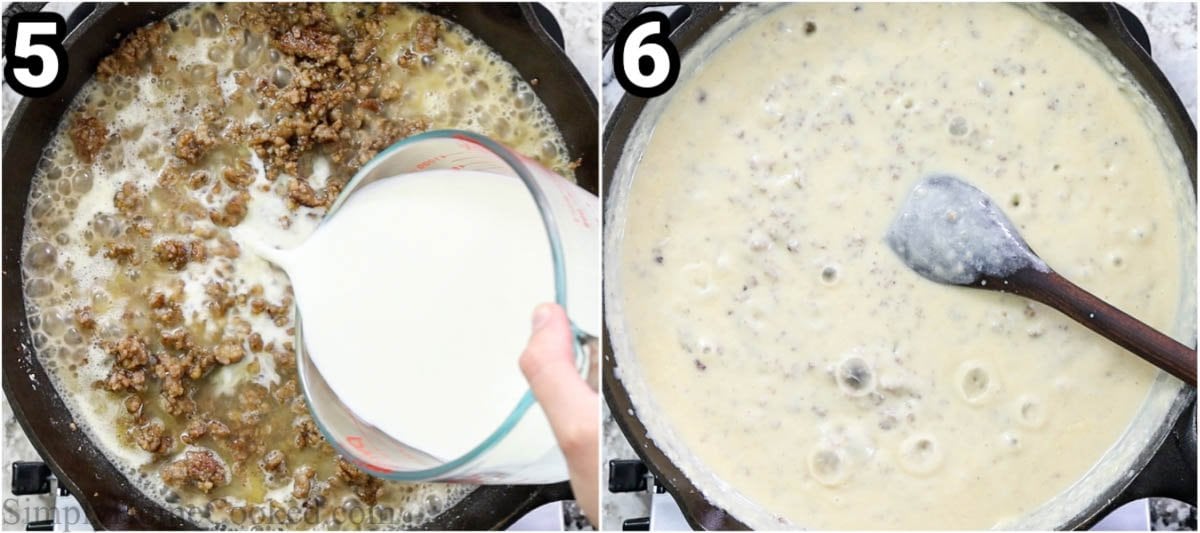 steps to make sausage gravy with milk and flour.