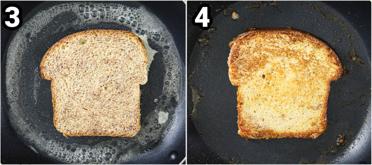 Steps to make Brioche French Toast, including cooking the french toast in a skillet with melted butter until golden brown.
